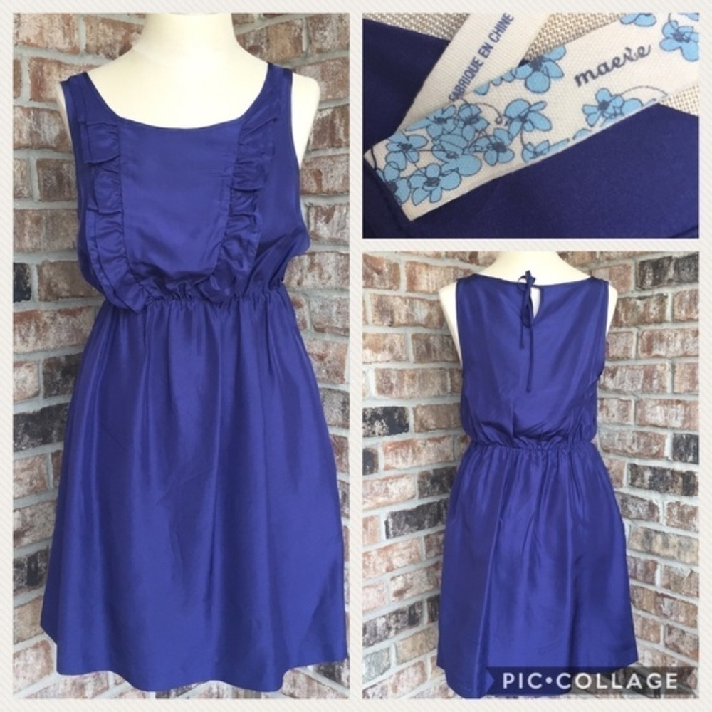 Anthro Maeve Silk Blue Sleeveless Ruffle Dress S